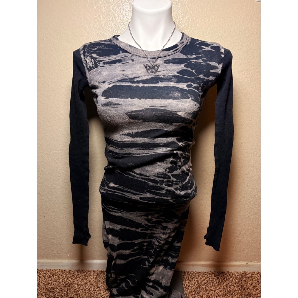 ❌❌❌SOLD❌❌❌Y2K Enza Costa Black Grey Marble Tie Dye Ribbed Long Bodycon Dress #7
